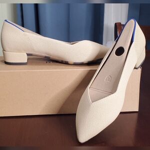 Rothy's Cream Flats with Blue Trim